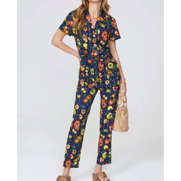 Rachel Antonoff Matthew Jumpsuit Family Heirloom Tomato Vegetable Navy Blue M - Picture 1 of 16